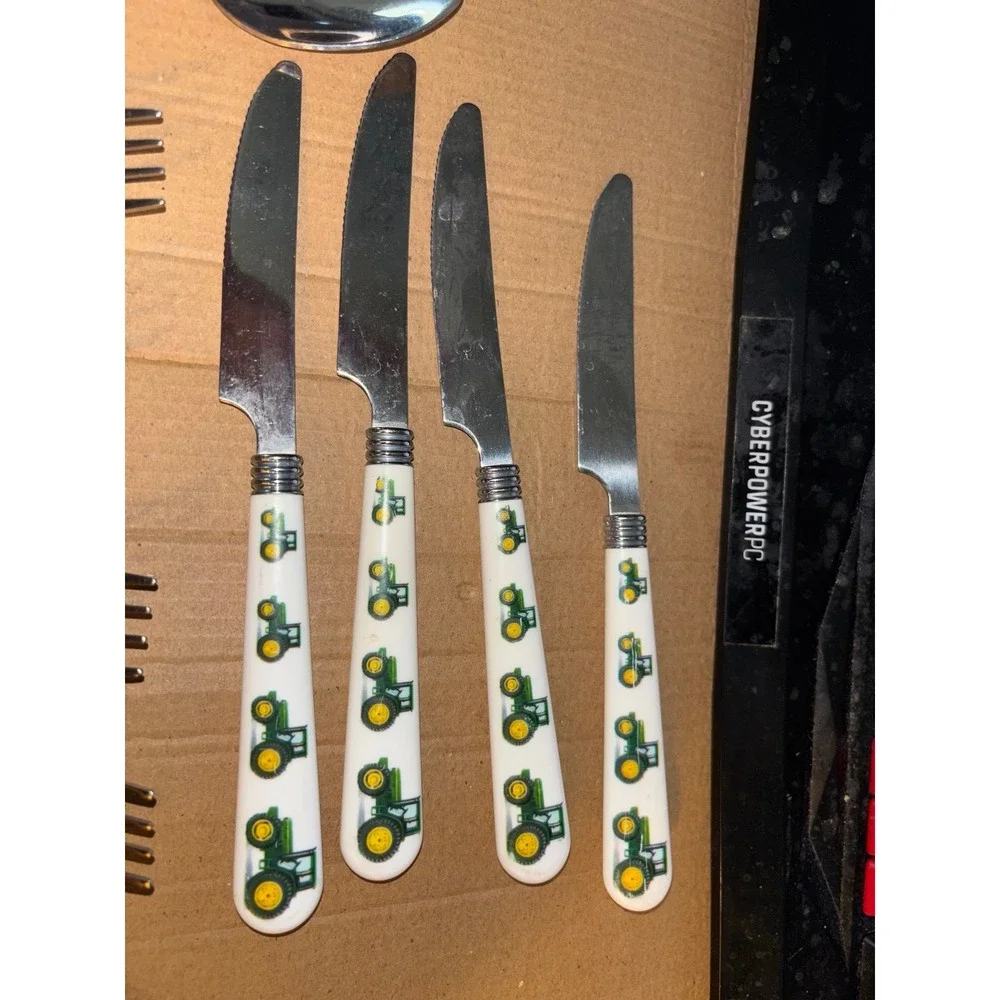 12 Pc John Deere Gibson 10 Piece Flatware & Matching 4pc Green Gibson Flatware